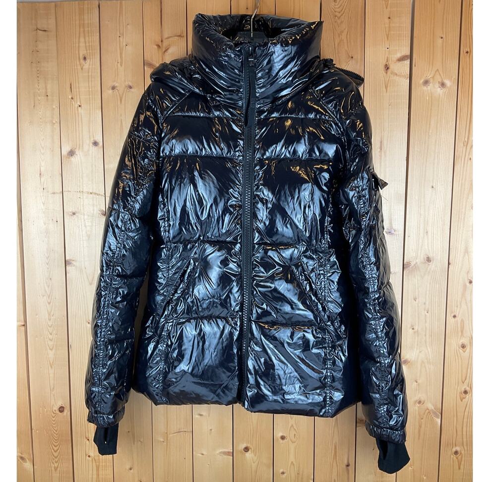 S13 Women's Ella Lacquer Hooded Puffer Jacket, Black - Size M